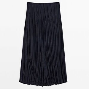 Massimo Dutti Pleated Midi Skirt In Navy Blue